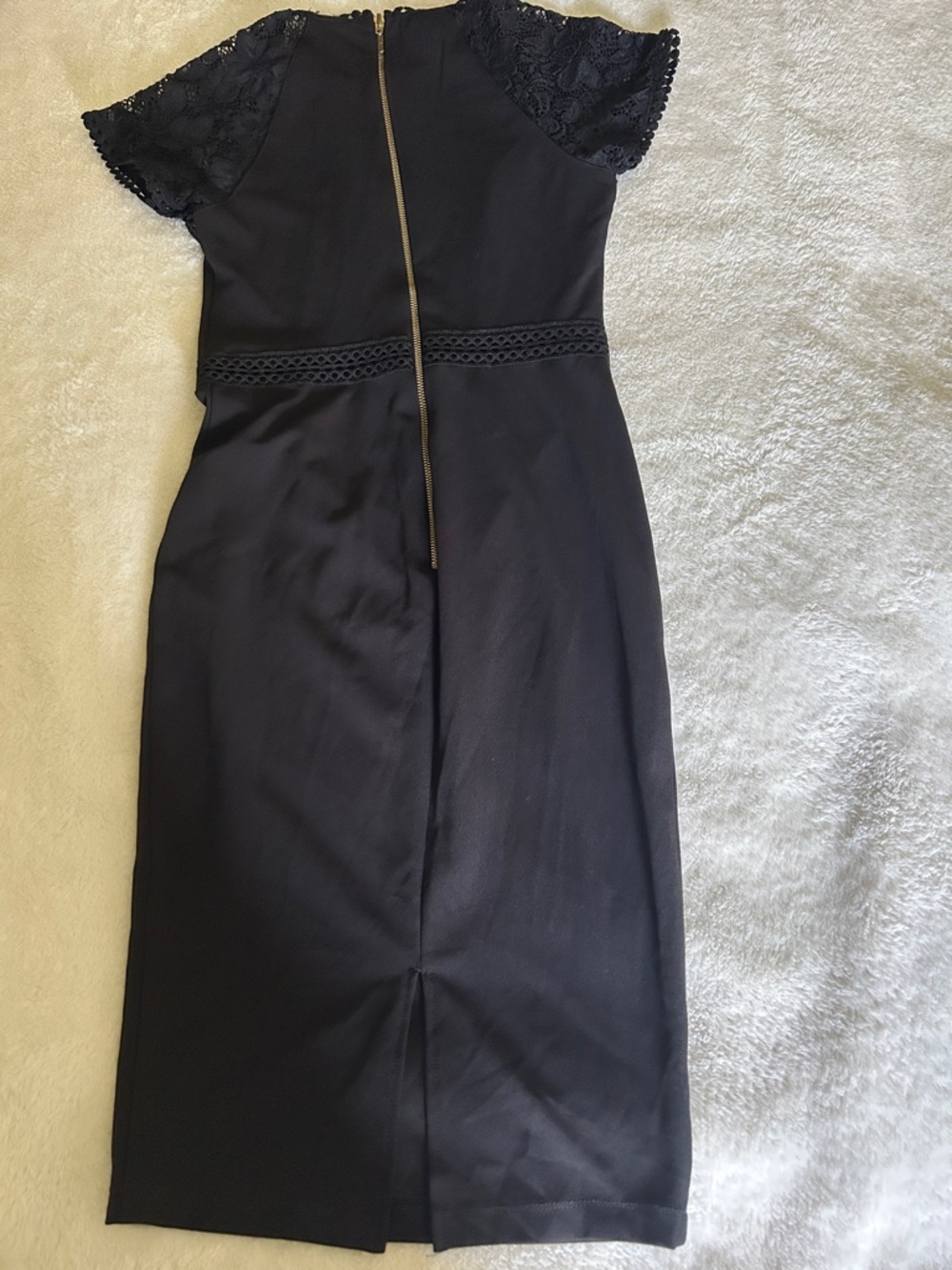 Premier Black Lace Like Sleeve Midi Dress Size 4 - Picture 3 of 4